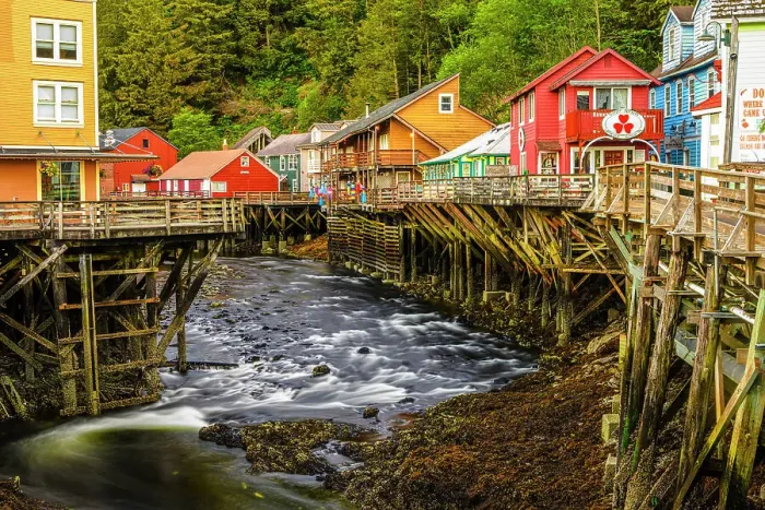 Framed Print : Ketchikan Creek at low tide. Creek Street National Historic District, Ketchikan, Alaska, USA