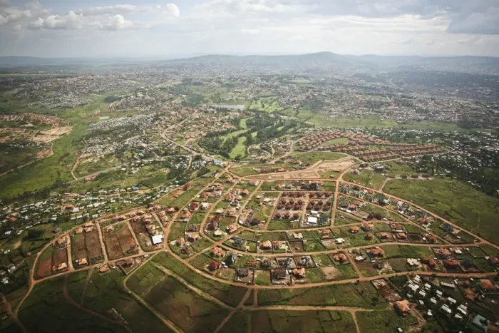 Framed Print : Kigali, Rwanda. An aerial view of a new suburb under construction Framed Print : Kigali, Rwanda. An aerial view of a new suburb under construction