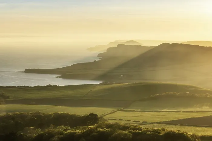 Framed Print : Kimmeridge Bay and Gad Cliff from Swyre Head, Jurassic Coast World Heritage Site, Isle of Purbeck, Dorset, England, UK, April 2025