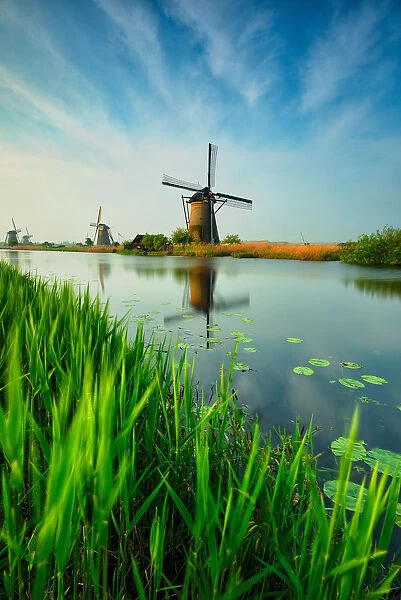 Kinderdijk, Netherlands. The windmills of Kinderdijk photographed at sunrise