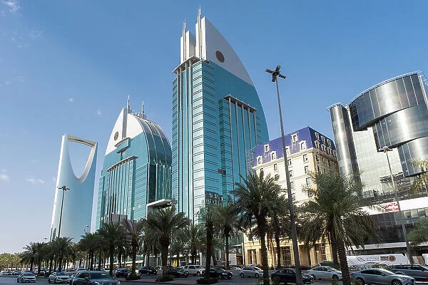 Kingdom Tower & buildings on King Fahd Road, Riyadh, Saudi Arabia