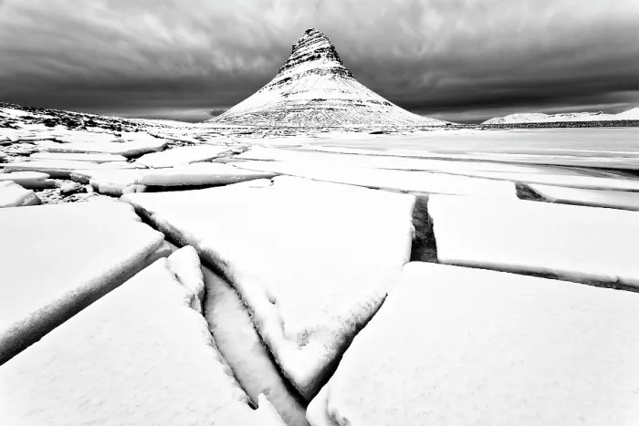 Framed Print : Kirkjufell (Church Mountain) in winter with broken lake ice, near Grundafjordur, Snaefellsnes Peninsula, Iceland Framed Print : Kirkjufell (Church Mountain) in winter with broken lake ice, near Grundafjordur, Snaefellsnes Peninsula, Iceland
