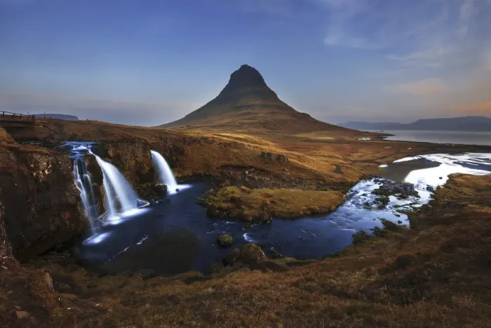 Framed Print : Kirkjufell mountain and Kirkjufellfoss in autumn at sunrise, Snaefellsnes Peninsula
