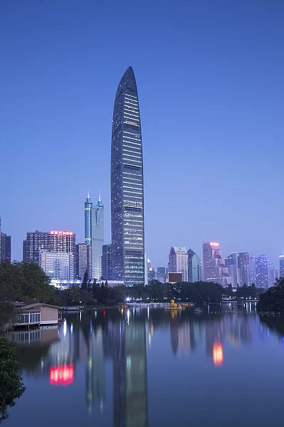 KK100 (KingKey 100) skyscraper and Lizhi Park, Shenzhen, Guangdong, China