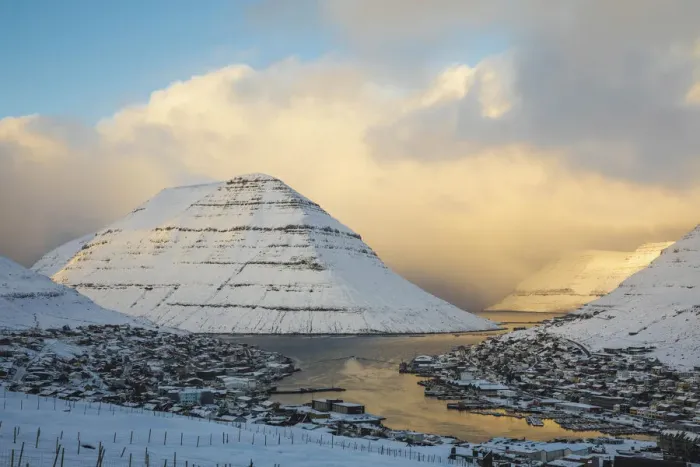 Framed Print : Klaksvik covered by snow. In the background the island of Kunoy. Borðoy, Faroe Islands Framed Print : Klaksvik covered by snow. In the background the island of Kunoy. Borðoy, Faroe Islands
