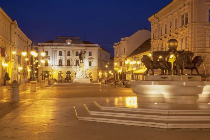 Framed Print : Klauzal Square at dusk, Szeged, Southern Plain, Hungary Framed Print : Klauzal Square at dusk, Szeged, Southern Plain, Hungary