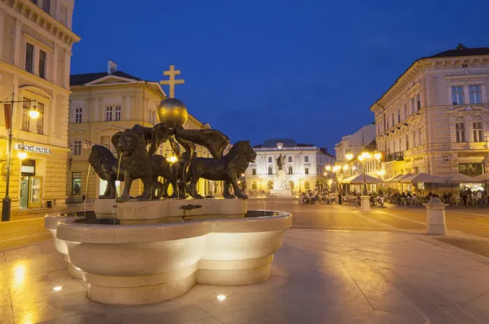 Framed Print : Klauzal Square at dusk, Szeged, Southern Plain, Hungary Framed Print : Klauzal Square at dusk, Szeged, Southern Plain, Hungary