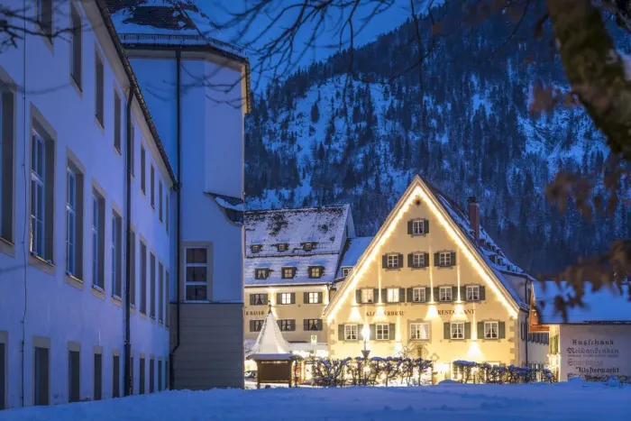 Framed Print : Klosterbraeu inn at the Benedictine Abbey Ettal at the blue hour, Ettal, Upper Bavaria Framed Print : Klosterbraeu inn at the Benedictine Abbey Ettal at the blue hour, Ettal, Upper Bavaria