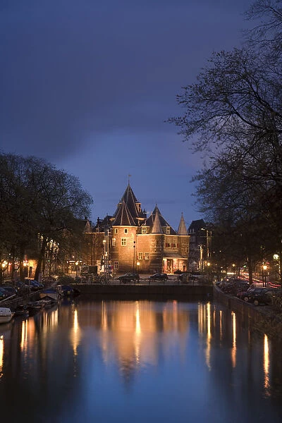 Kloveniers Burgwal canal and Waag Historic building, Nieuwmarkt, Amsterdam, Holland