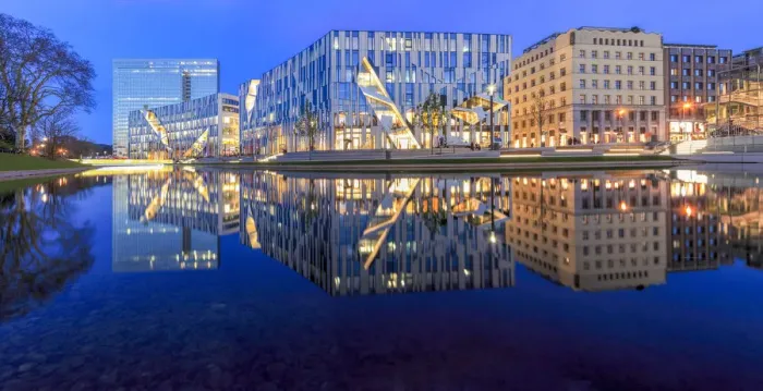 Framed Print : Ko-Bogen, building designed by Star Architect Daniel Libeskind, Dusseldorf, North Rhine Westphalia