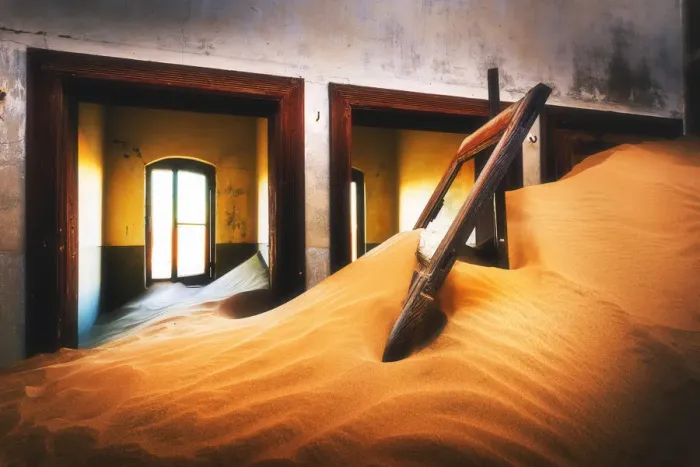 Framed Print : Kolmanskop, Luderitz, Namibia, Africa. Inside of an abandoned building