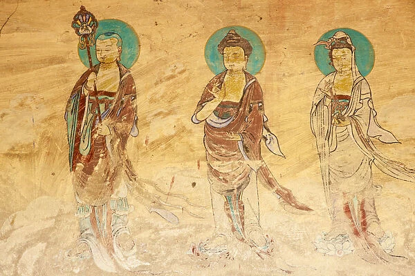 Korea, Gyeongsangbuk-do, Gyeongju, Bunhwang-Sa Temple, Painting on temple wall