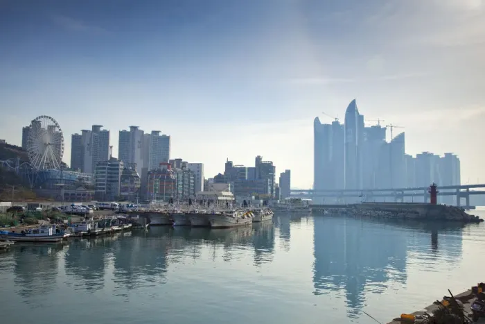 Framed Print : Korea, Gyeongsangnam-do, Busan, View of Millak Entertainment World and Haeundae luxury Framed Print : Korea, Gyeongsangnam-do, Busan, View of Millak Entertainment World and Haeundae luxury