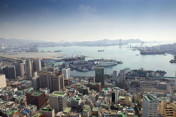 Korea, Gyeongsangnam-do, Busan, View of harbour from Busan Tower