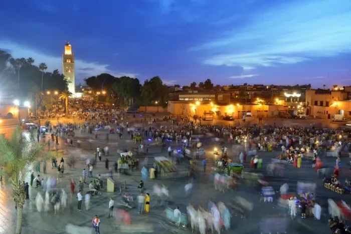 Framed Print : Koutoubia minaret at dusk and Djemaa el-Fna Square. Marrakech, Morocco Framed Print : Koutoubia minaret at dusk and Djemaa el-Fna Square. Marrakech, Morocco