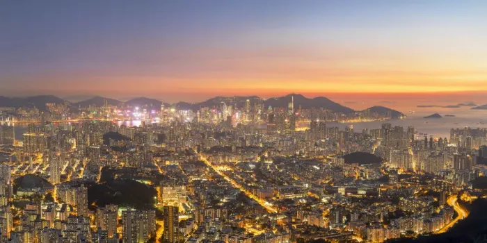 Framed Print : Kowloon and Hong Kong Island at sunset, Hong Kong