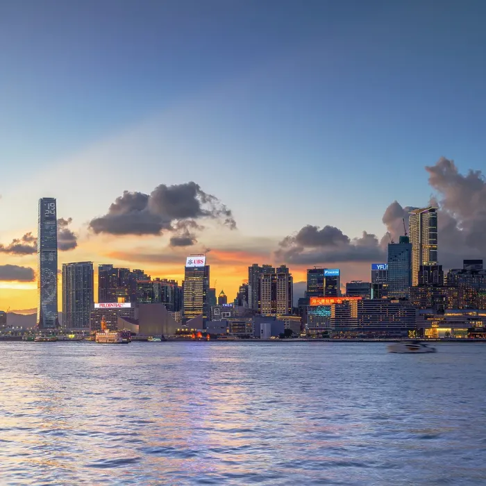 Framed Print : Kowloon skyline at sunset, Hong Kong Framed Print : Kowloon skyline at sunset, Hong Kong