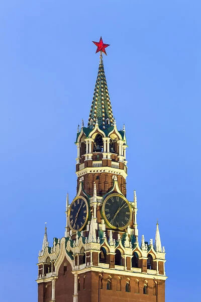 The Kremlin clocktower in Red Square, Moscow, Russia