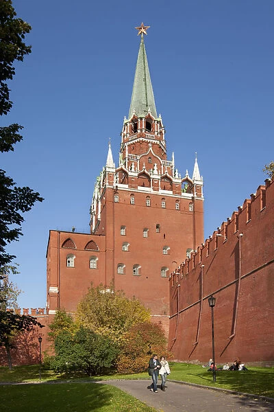 Kremlin Wall and Trinity Tower, Alexander Gardens, Moscow, Russia