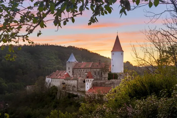 Framed Print : Krivoklat Castle amidst trees against sky during sunset, Krivoklat, Rakovnik District Framed Print : Krivoklat Castle amidst trees against sky during sunset, Krivoklat, Rakovnik District