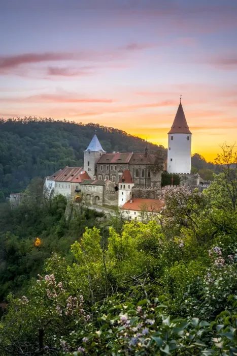 Framed Print : Krivoklat Castle amidst trees against sky during sunset, Krivoklat, Rakovnik District Framed Print : Krivoklat Castle amidst trees against sky during sunset, Krivoklat, Rakovnik District