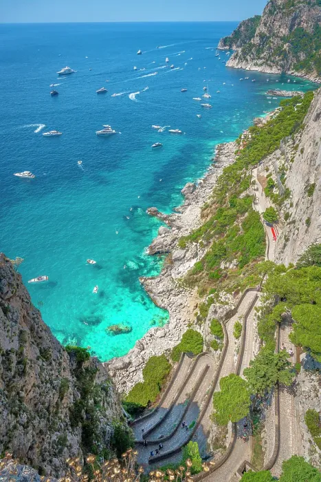 Framed Print : Via Krupp, Capri. Seascape and public staircase. Naples, Italy Framed Print : Via Krupp, Capri. Seascape and public staircase. Naples, Italy
