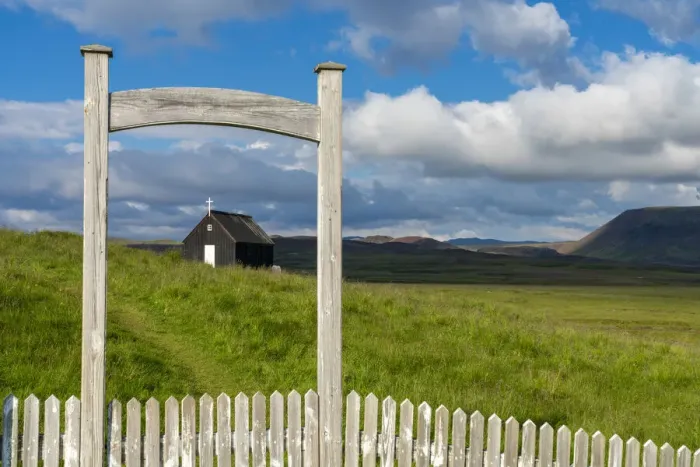 Framed Print : Krysuvikurkirkja church seen through wooden fence, Krysuvik, The Capital Region, Iceland Framed Print : Krysuvikurkirkja church seen through wooden fence, Krysuvik, The Capital Region, Iceland