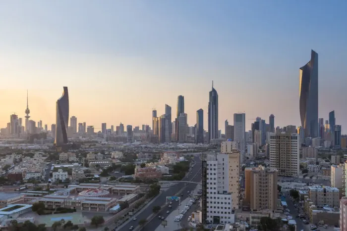 Framed Print : Kuwait, Kuwait City, Elevated view of the modern city skyline and central business Framed Print : Kuwait, Kuwait City, Elevated view of the modern city skyline and central business