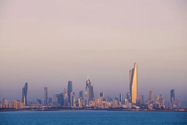 Kuwait, Kuwait City, Salmiya, Arabian Gulf and City skyline looking towards Al Hamra