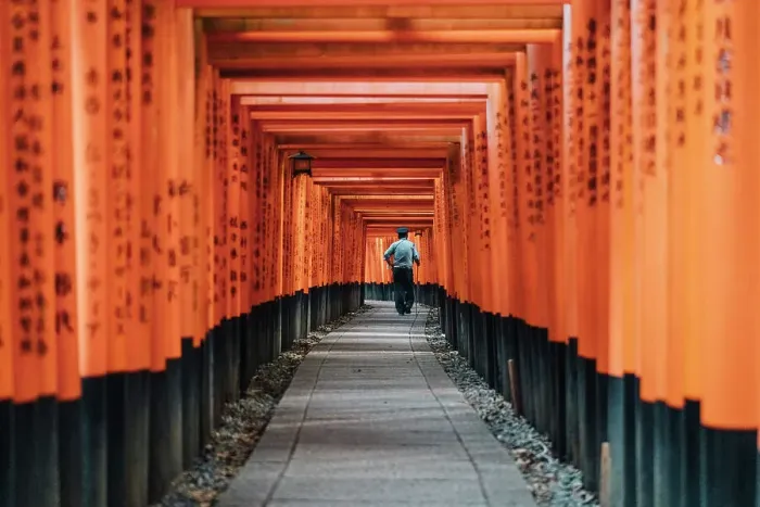 Framed Print : Kyoto Japan. Fushimi Inari Taisha Shrine with guardian at sunrise Framed Print : Kyoto Japan. Fushimi Inari Taisha Shrine with guardian at sunrise