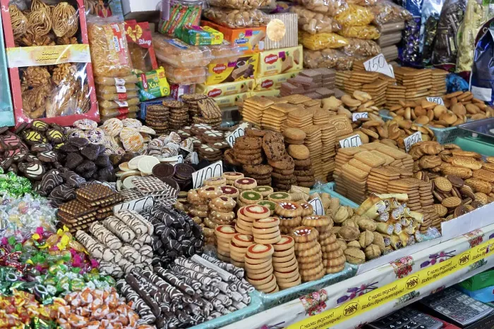 Framed Print : Kyrgyzstan, Bishkek, Osh bazaar, biscuits (cookies) for sale