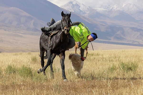 Kyrgyzstan, Issyk Kul Lake, men playing dead goat polo (Buzkashi)