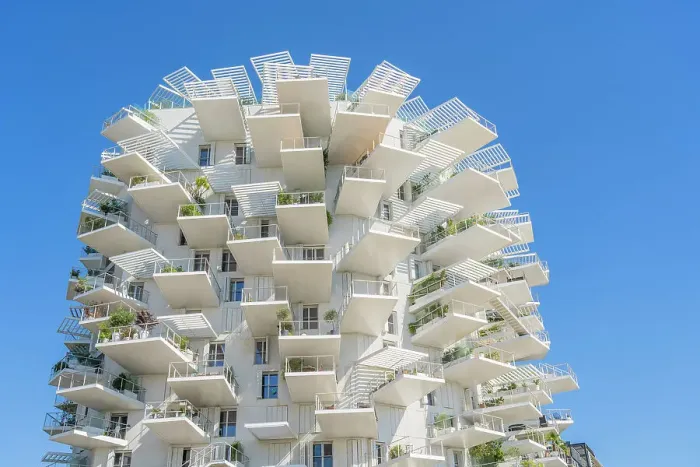 Framed Print : L Arbre Blanc or White Tree apartment block, Montpellier, Herault, France