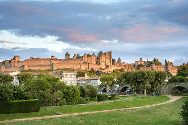 La Cite of Carcassonne seen from Pont Neuf, Carcassonne, Aude Department