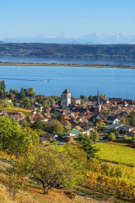 Framed Print : La Neuveville and Lake Biel, Bern, Switzerland Framed Print : La Neuveville and Lake Biel, Bern, Switzerland