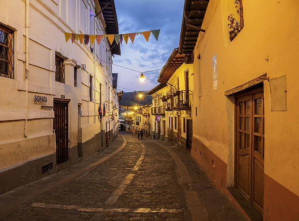 La Ronda Street at twilight, Old Town, Quito, Pichincha Province, Ecuador