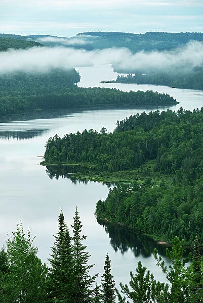 Lac Wapizagonke in morning fog from the lookout called Le Passage'. La Mauricie National Park, Quebec, Canada