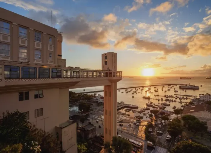 Framed Print : Lacerda Elevator at sunset, Salvador, State of Bahia, Brazil