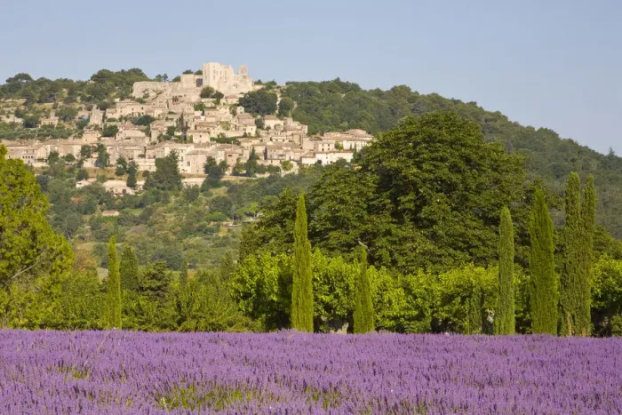Framed Print : Lacoste & Lavender Fields, Luberon, Vaucluse Provence, France Framed Print : Lacoste & Lavender Fields, Luberon, Vaucluse Provence, France