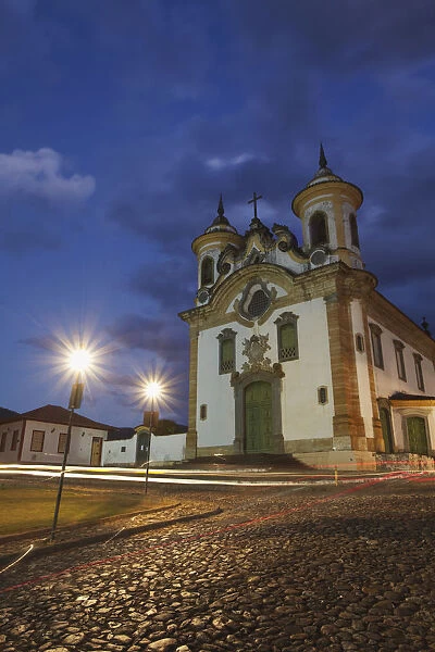 Our Lady of Carmo Church in Praca Minas Gerais at dusk, Mariana, Minas Gerais, Brazil