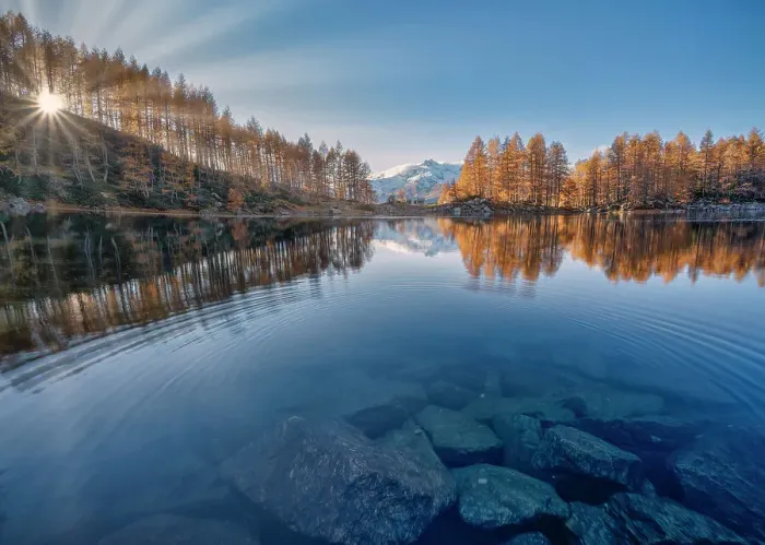 Framed Print : Lago Azzurro at sunset, in autumnSpluga Valley, province of Sondrio, Valtellina, Lombardy, Italy Framed Print : Lago Azzurro at sunset, in autumnSpluga Valley, province of Sondrio, Valtellina, Lombardy, Italy