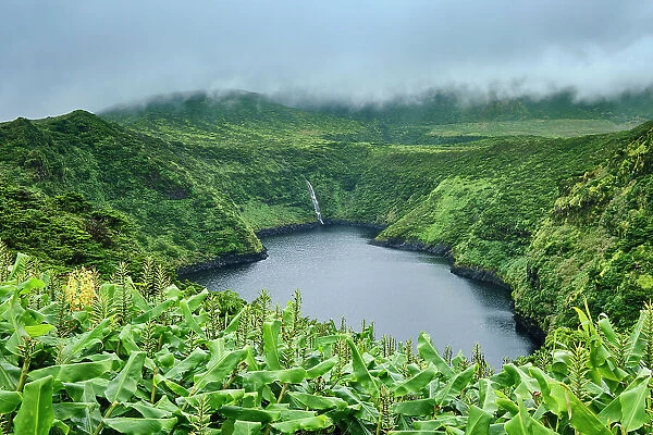 Lagoa Comprida, one of several volcano craters of Flores island. Azores archipelago, Portugal