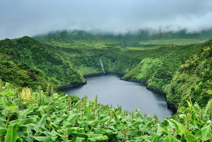 Framed Print : Lagoa Comprida, one of several volcano craters of Flores island. Azores archipelago, Portugal