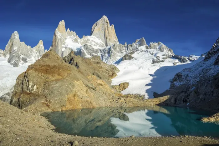 Framed Print : Laguna de los Tres after sunrise against iconic Fitz Roy mountain, UNESCO, Los Glaciares