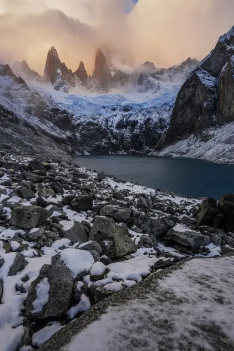 Framed Print : Laguna Sucia after a snowfall with Mt. Fitz Roy covered in clouds Framed Print : Laguna Sucia after a snowfall with Mt. Fitz Roy covered in clouds