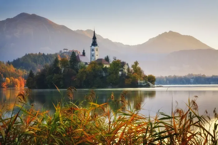 Framed Print : Lake Bled and Bled Island at dawn, Bled, Gorenjska, Slovenia Framed Print : Lake Bled and Bled Island at dawn, Bled, Gorenjska, Slovenia
