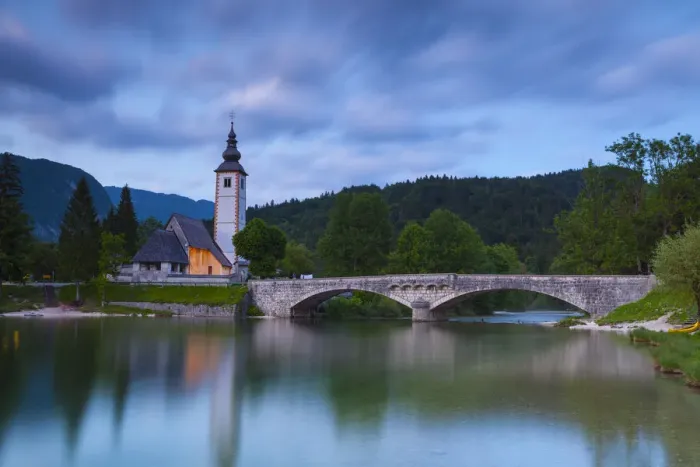 Framed Print : Lake Bohinj & The Church of St. John the Baptist illuminated at dusk, Triglav Framed Print : Lake Bohinj & The Church of St. John the Baptist illuminated at dusk, Triglav