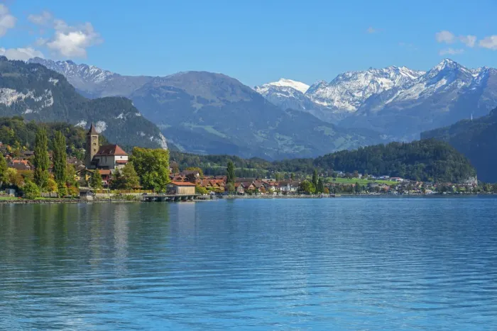 Framed Print : Lake Brienz with Brienz, Berner Oberland, Switzerland