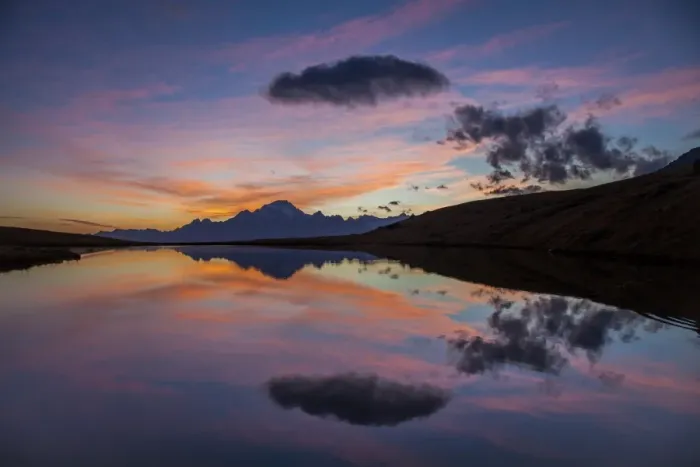 Framed Print : Lake of Campagneda at sunset, in the background Disgrazia mountain, Malenco valley