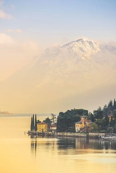 Lake Como, Lombardy, Italy. Winter sunset on the lake